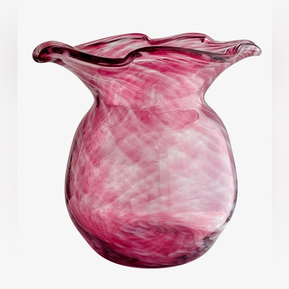 Vintage Hand Blown Art Glass Vase by Kenneth Marine Small Vase Pink White Swirl - Picture 2 of 8